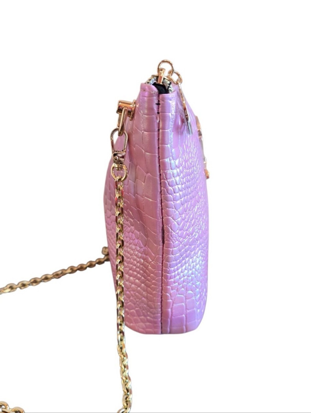 Juicy Couture Metallic Iridescent Pink Converted Makeup Crossbody Bag - Picture 5 of 11